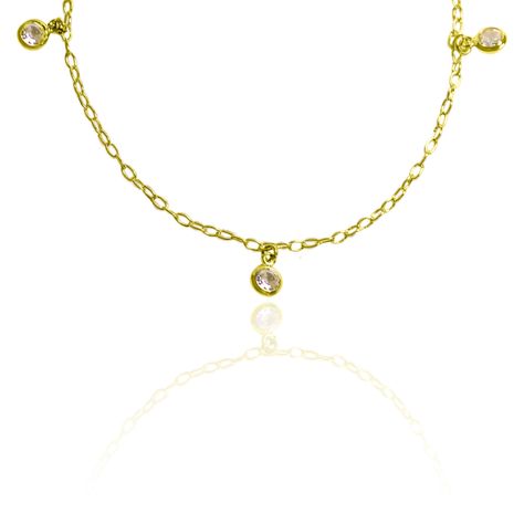 Tobillera 3 Circones Blancos Enchapado Oro 18K-1