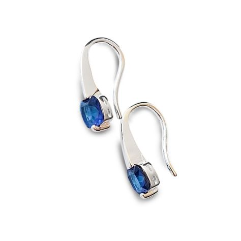Aros Gancho Circón Cuadrado Azul Plata Fina 925-0