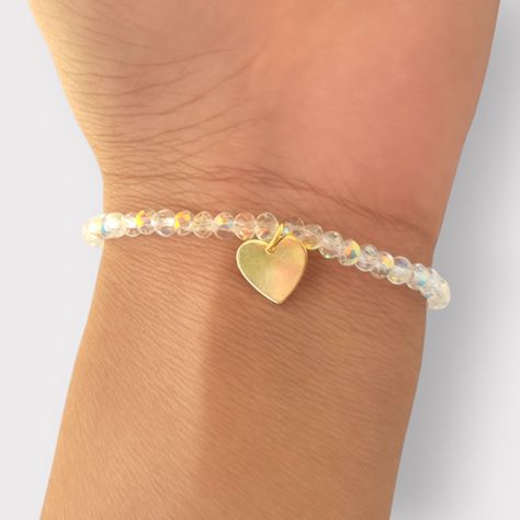 Pulsera Cristal Tornasol Corazón Enchapado Oro 18K-1