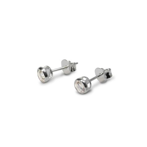 Aros Punto De Luz Circón Blanco Canastillo 4mm Plata Fina 925-0