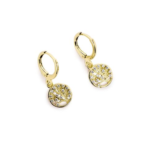 Aros Argolla Árbol De La Vida Circón Blanco Enchapado Oro 18K-0