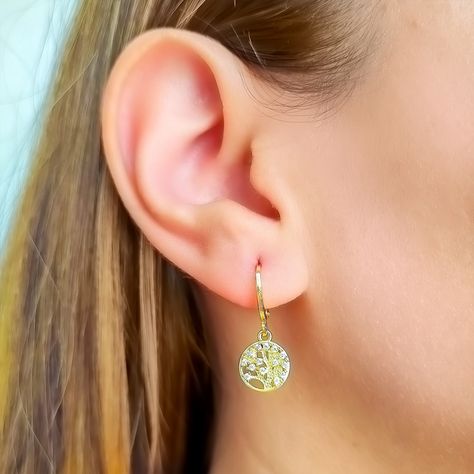 Aros Argolla Árbol De La Vida Circón Blanco Enchapado Oro 18K-1