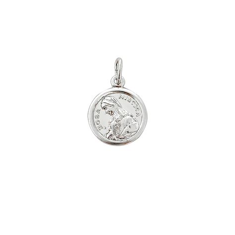 Colgante Medalla Virgen Rosa Mística 16mm Plata Fina 925-0