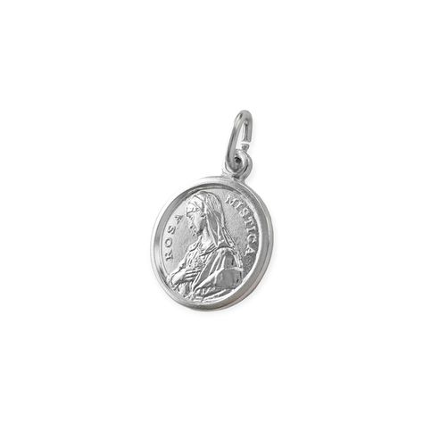 Colgante Medalla Virgen Rosa Mística 16mm Plata Fina 925-1
