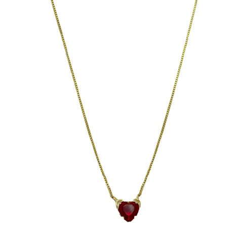 Collar Corazón Circón Rojo Enchapado Oro 18K-0