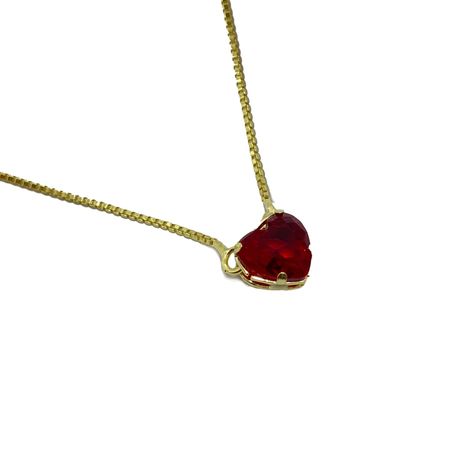 Collar Corazón Circón Rojo Enchapado Oro 18K-1