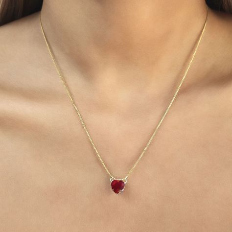 Collar Corazón Circón Rojo Enchapado Oro 18K-3