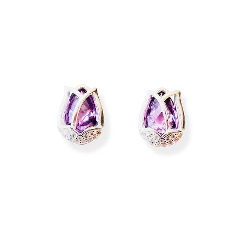 Aros Tulipán Circón Morado Facetado Plata Fina 925-0