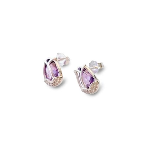 Aros Tulipán Circón Morado Facetado Plata Fina 925-1