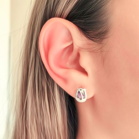 Aros Tulipán Circón Morado Facetado Plata Fina 925-2