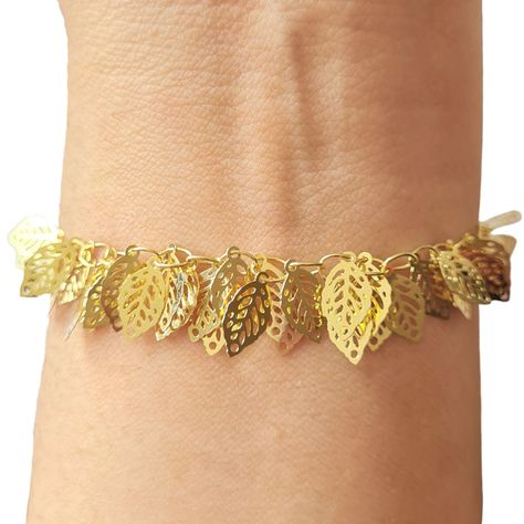 Pulsera Chiches Hojas Caladas Enchapado Oro 18K-1