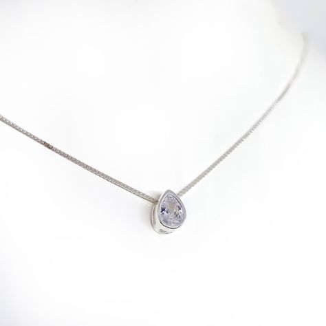 Collar Punto de Luz Gota Circón Plata Fina 925-1