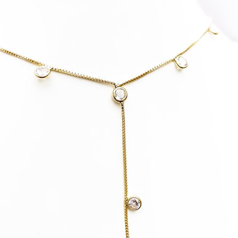 Collar Corbatero 16 Circones Blancos Enchapado Oro 18K-1