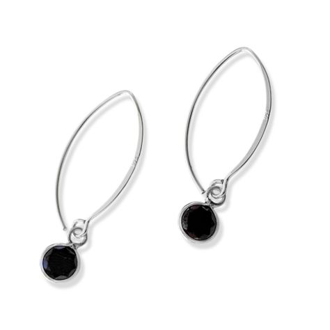 Aros Circón Redondo Gancho Negro Grande Plata Fina 925-0
