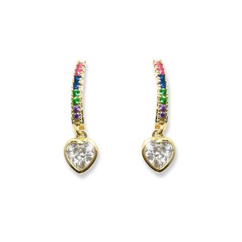 Aros Argolla Cintillo Circón Colores Corazón Enchapado Oro 18K-0