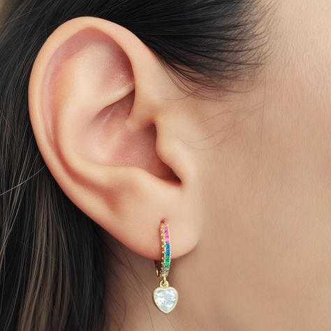 Aros Argolla Cintillo Circón Colores Corazón Enchapado Oro 18K-2