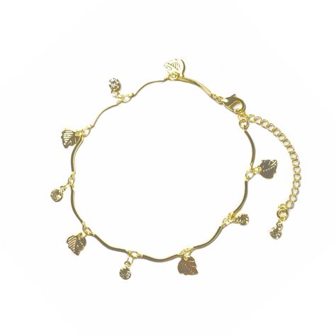 Pulsera Chiches Hojas Cristal Enchapada Oro 18K-0
