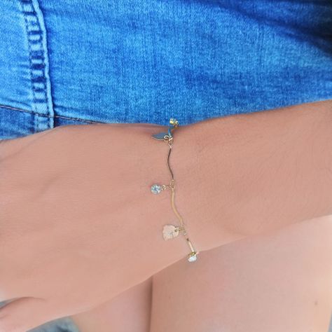 Pulsera Chiches Hojas Cristal Enchapada Oro 18K-2