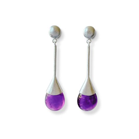 Aros Amatista Gota Plata Fina 925 Satinado-0