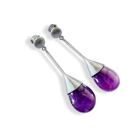 Aros Amatista Gota Plata Fina 925 Satinado-1