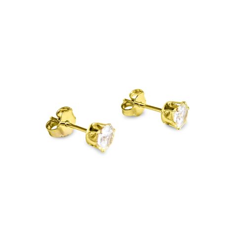 Aros Circón Redondo 5mm Enchapado Oro 18K-0