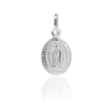 Colgante Medalla Virgen De Guadalupe Borde 14x11mm Plata Fina 925-0