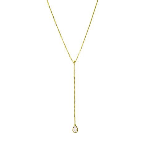 Collar Corbatero Gota Circón Enchapado Oro 18K-0