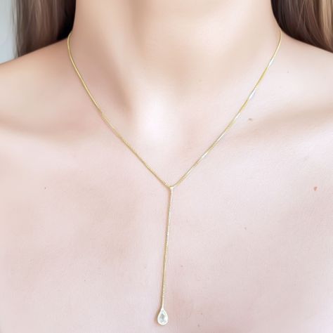 Collar Corbatero Gota Circón Enchapado Oro 18K-2