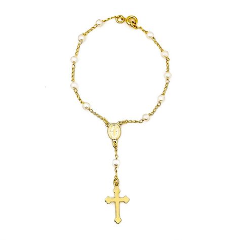 Pulsera Denario Perla Sintética Enchapado Oro 18K-0