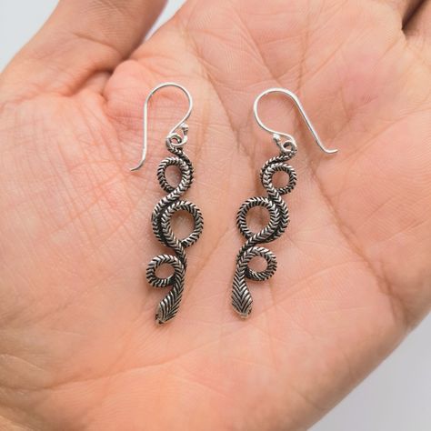 Aros Serpiente Colgante Gancho Plata Fina 925 Envejecida-1