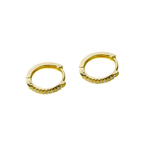 Aros Argolla Medio Cintillo Circón Fino 15 mm Enchapado Oro 18K-0