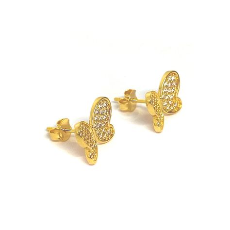 Aros Mariposa Circón Blanco Enchapado Oro 18K-1