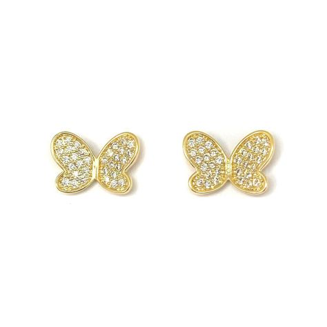 Aros Mariposa Circón Blanco Enchapado Oro 18K-0