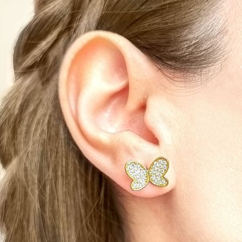 Aros Mariposa Circón Blanco Enchapado Oro 18K-2