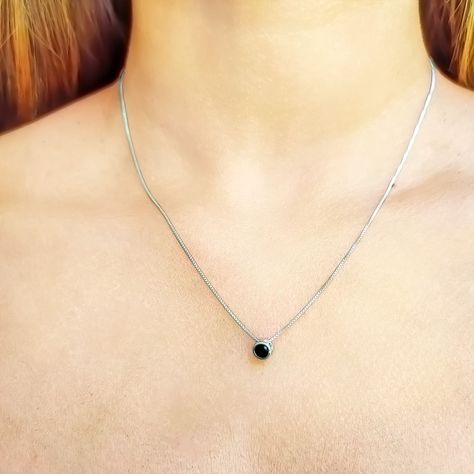Collar Punto De Luz Negro 5mm Plata Fina 925-2