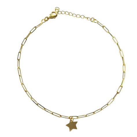  Tobillera Estrella Eslabón Alargado Enchapado Oro 18K-1