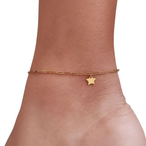  Tobillera Estrella Eslabón Alargado Enchapado Oro 18K-3
