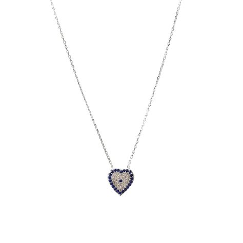 Collar Corazón Ojo Turco Circón Plata Fina 925-0