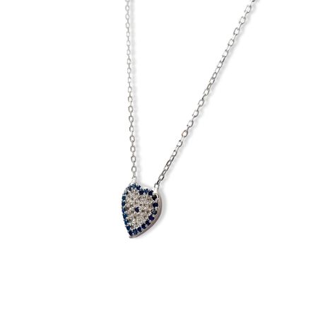 Collar Corazón Ojo Turco Circón Plata Fina 925-1