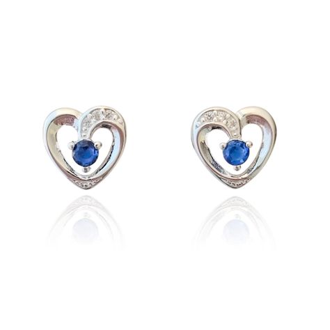 Aros Corazón Circón Azul Plata Fina 925-0