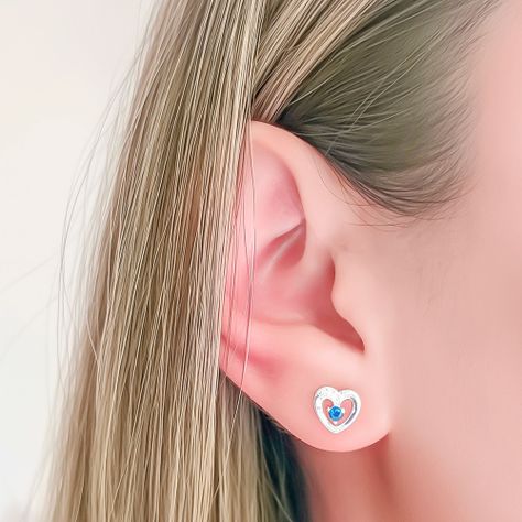 Aros Corazón Circón Azul Plata Fina 925-2