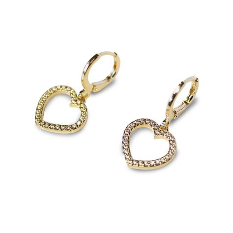 Aros Argollas Corazón Circón Enchapado Oro 18K-0