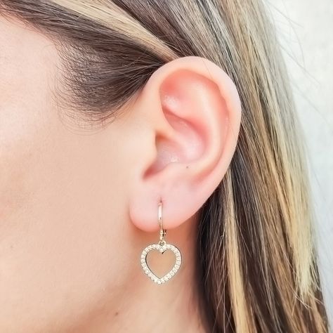 Aros Argollas Corazón Circón Enchapado Oro 18K-1