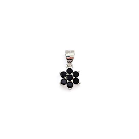 Colgante Flor Circón Negro Plata Fina 925-0