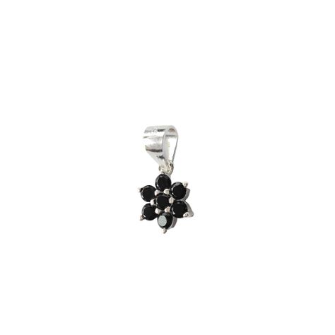 Colgante Flor Circón Negro Plata Fina 925-1
