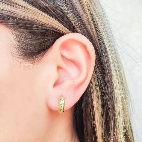 Aros Argollas Martillada 12mm Enchapada Oro 18K-3