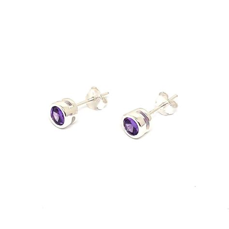 Aros Punto de Luz Redondos Circón Morado 5mm Plata Fina 925-0