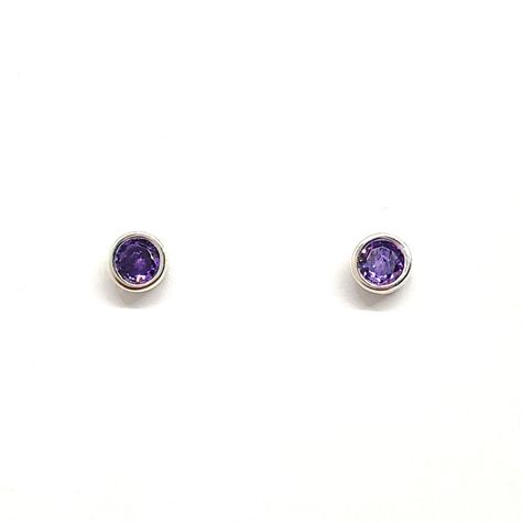Aros Punto de Luz Redondos Circón Morado 5mm Plata Fina 925-1