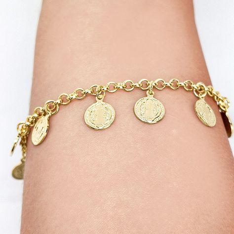Pulsera Medallas San Benito Enchapado Oro 18K-1