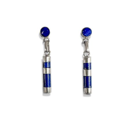 Aros Tubo Cebra Colgante Lapislázuli Plata Fina 925-0